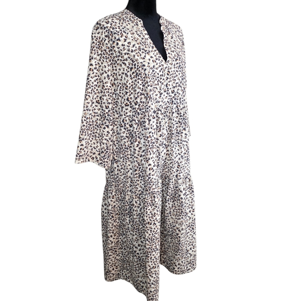 Leopard Print Tiered Midi Dress V-Neck Relaxed Boho Casual Western Size 8 - Picture 2 of 10